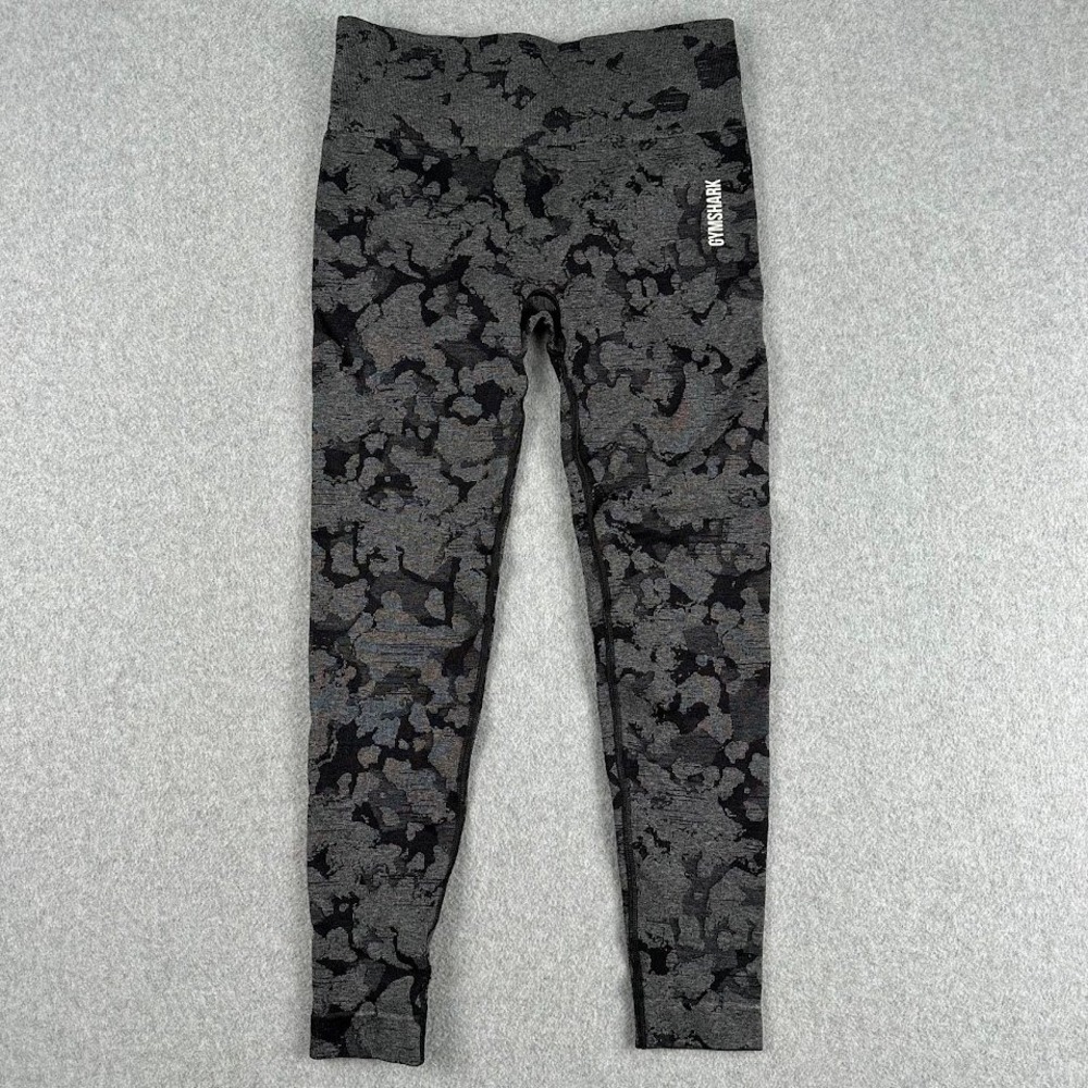 Gymshark Camo Seamless Leggings Women's Size Medium Black Grey Workout Fitness